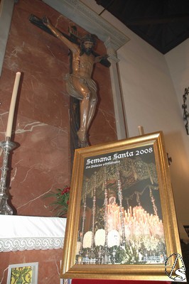  El Cartel de la Semana Santa 2008 de Los Palacios y Villafranca con el Cristo de la Vera-Cruz al fondo.