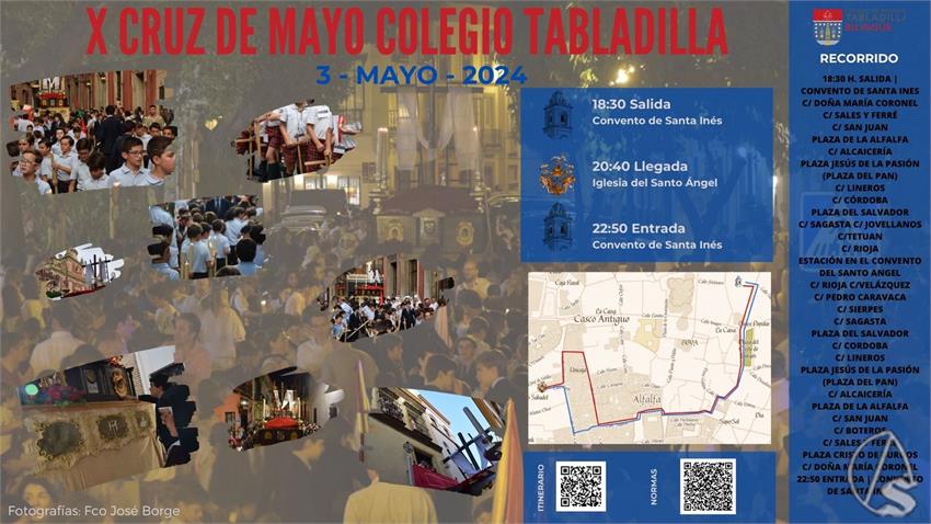 Horario e Itinerario Salida de la Cruz de Mayo del Colegio Tabladilla. Sevilla 03 de Mayo del 2024 Horario e Itinerario Salida de la Cruz de Mayo del Colegio Tabladilla. Sevilla 03 de Mayo del 2024